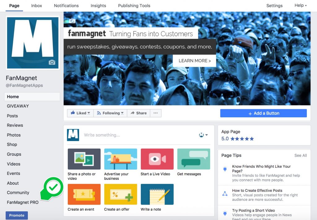 Now go to your facebook page i.e. http://facebook.com/yourpage and look for the FanMagnet app tab on your left